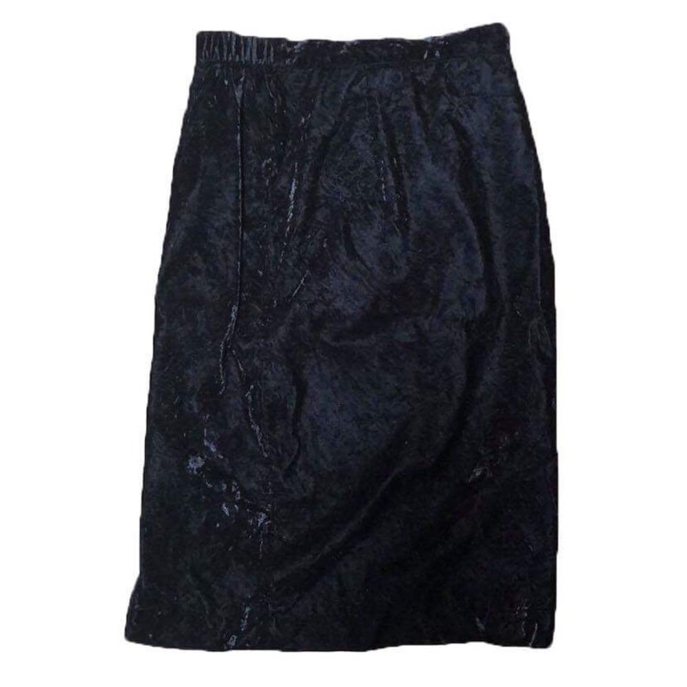 Vtg Crushed Velvet Black High Waist Midi Skirt